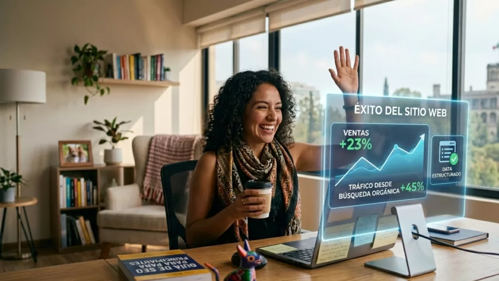 Persona feliz porque su sitio web ya tiene datos estructurados 